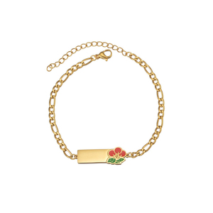 Bracelet en acier inoxydable 316L doré avec émail, motif fleur et cœur, coloré et gravable, pour enfants, vente en gros, personnalisable OEM - Product Image 2