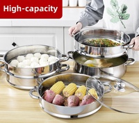 Cuiseur Vapeur Multifonction en Acier Inoxydable de 28 cm, Marmite à Soupe Ménagère, Batterie de Cuisine de Gros à 2/3/4/5 Couches