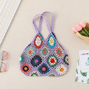 Bolso de mano de poliéster tejido a crochet hecho a mano, estilo europeo-americano transfronterizo, diseño de cuadros de <span class=keywords><strong>abuela</strong></span>, moda urbana, portátil - Product Image 3