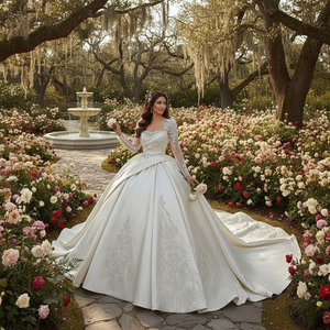Robe de mariée de luxe, robe de bal, robe de mariée à manches longues, robe de mariée en satin, Vestidos De Novia Xs214 - Product Image 1