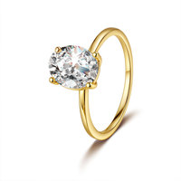 Cincin Oval Berlapis Emas 18K Moissanite Perak S925 Mewah Wanita Empat Cakar