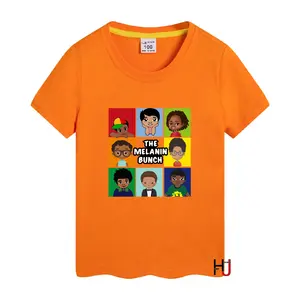 멜라닌 무리 재미있는 그래픽 어린이 티셔츠 사랑스러운 멋진 작은 멜라닌 블랙 소년 티셔츠 어린이 옷 티