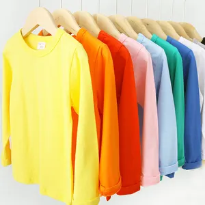 Camisetas blancas de cuello redondo para niños, ropa de algodón de manga larga para primavera y otoño