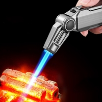 Briquet rechargeable au butane coupe-vent à flamme à jet unique avec verrouillage de sécurité, tête de torche pliable