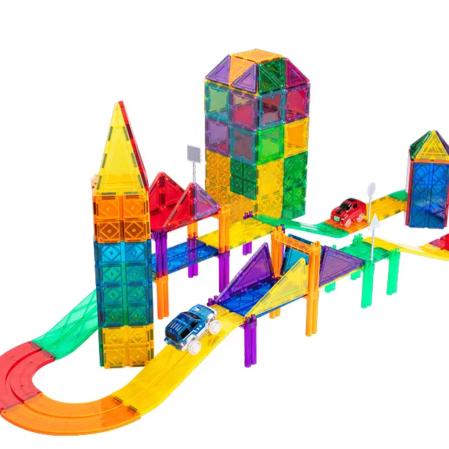 Hot verkauf neue geschenk magnetische fliesen auto rennstrecke für kinder lernen & gebäude spielzeug set zug track spielzeug set