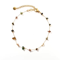 Cadena de Tobillo de Acero Inoxidable Estilo Playa a la Moda, Tobilleras con Piedras Coloridas para Mujer
