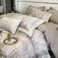 Parure de lit 4 pièces en coton peigné à longues fibres, 100 fils, couleur unie, épaisse et chaude, pour lit – Luxe léger
