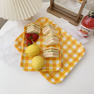 Solhui Jaune <span class=keywords><strong>Treillis</strong></span> Plateau <span class=keywords><strong>Rectangulaire</strong></span> Dîner En Mélamine Plateau de Service Assiettes À Gâteau - Product Image 4