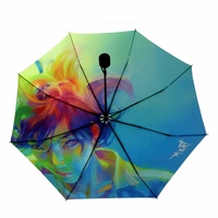 Parapluie pliable à 3 volets, design minimaliste, ouverture manuelle, impression photo personnalisée, en pongé, résistant au vent, avec nervures en fibre de verre et diamètre de 97 cm