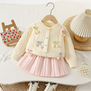 Set Maglione per Bambine, Cardigan Lavorato <span class=keywords><strong>a</strong></span> <span class=keywords><strong>Maglia</strong></span> con Grandi Diamanti Colorati, Stile Coreano Dolce, Abito <span class=keywords><strong>a</strong></span> Maniche Lunghe per Bambine - Product Image 2