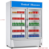 Lemari Pendingin Display Minuman Komersial Pintu Kaca Ganda 1.0m 1.2m Tegak untuk Supermarket Restoran Toko