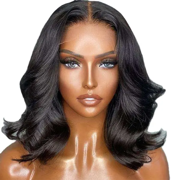 Черный парик из натуральных волос с короткими волнами, 100% бразильских натуральных волос, с застежкой 5x5, парик для черных женщин