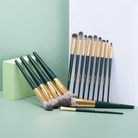 Ensemble professionnel de 15 pinceaux de maquillage de luxe verts pour le visage et le correcteur