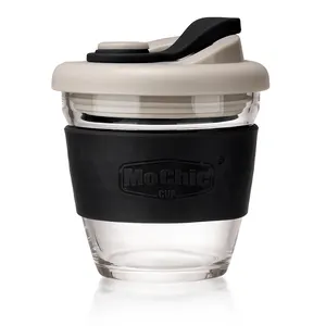 סיטונאי MoChic 8oz 230ml קטן בורוסיליקט זכוכית כוס לשימוש חוזר קטוע כוס קפה עם מכסה