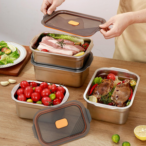 Stainless Steel Rectangular Food Storage <b>Container</b> With Clip On Lid For Travel And Refrigerator Use - Product Image 1