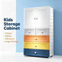 Armoire en plastique pour enfants, 2 portes, 4 tiroirs, 70x38x150CM, grande capacité, placard pour enfants, rangement pour vêtements et jouets de bébé, chambre d'enfant