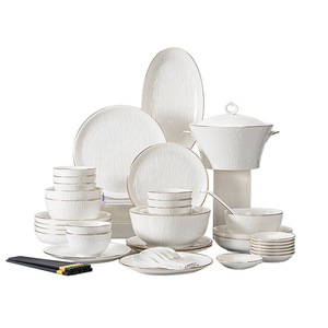 Service de table en céramique dorée, vaisselle en porcelaine fine, comprenant un bol, une assiette et une assiette creuse Phnom Penh pour soupes, dîners et café - Product Image 5