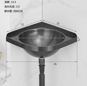 Lavabo da Parete Moderno Salvaspazio in Acciaio Inox 304 Nero Opaco di Forma Irregolare per Camper e Case Mobili 20-25cm - Product Image 6