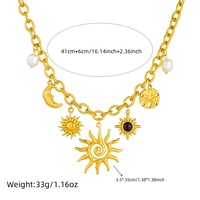 Collier pendentif soleil et lune bohème pour femme, bijoux en acier inoxydable plaqué or avec breloque perle céleste