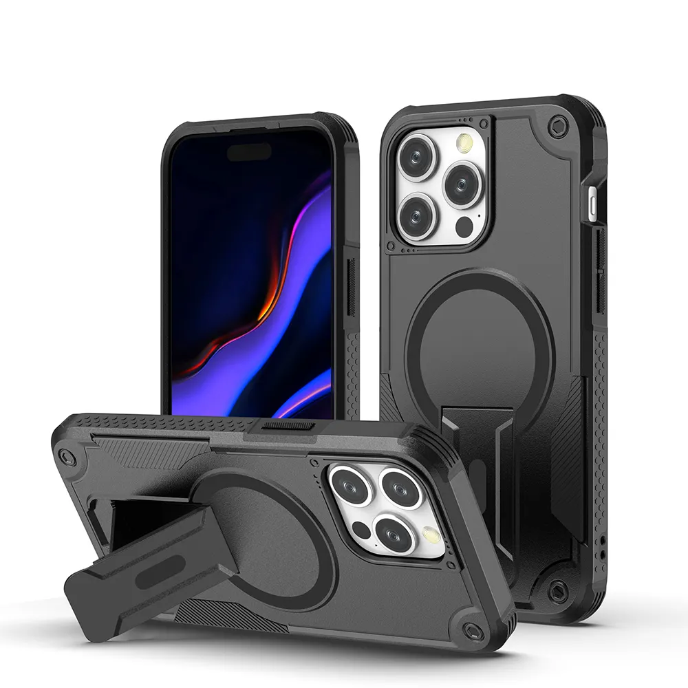 Fuente de diseño de armadura para iphone14 pro Max Case New, funda protectora de teléfono de grado anticaída con soporte de anillo de PC de metal