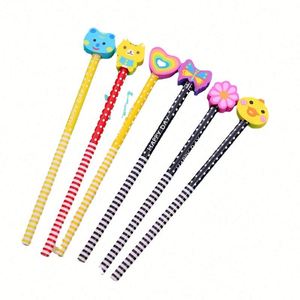 Juego de Lápices de Madera HB Estándar con Diseño de Dibujos Animados, Hexagonales, con Goma, para Material Escolar de Primaria, Regalo para Jardín de Niños, Embalaje para Premios - Product Image 1