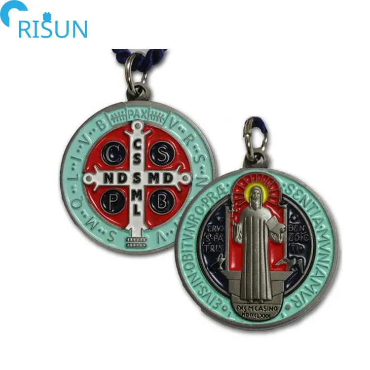 Médaillée en alliage de Zinc, médaille catholique, 3D, personnalisé, en métal religieux, pour Saint-benoît, vente en gros, bon marché