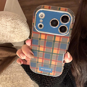 Coque pour iPhone 17, en cuir électroplaqué avec motif écossais bleu britannique, coque de téléphone souple antichoc intégrale - Product Image 3