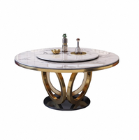 Modernes Luxus-Marmor-Rundes-Esstisch-Stuhl-Set für 4, 6, 8 Personen, Edelstahl-Küchen- und Restaurantmöbel in Gold-Design