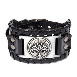 Gran oferta, pulsera <span class=keywords><strong>de</strong></span> moda Punk para hombre, pulsera nórdica <span class=keywords><strong>de</strong></span> cuero ancho vikingo PU, cabeza <span class=keywords><strong>de</strong></span> lobo celta, Cruz para todas las ocasiones - Product Image 4