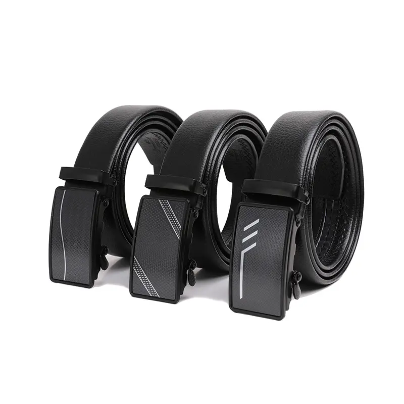 Wholesale Custom High Quality Adjustable Casual Automatic Buckle Belt Fashion Lxurury Business Men Black Genuine Leather Belts