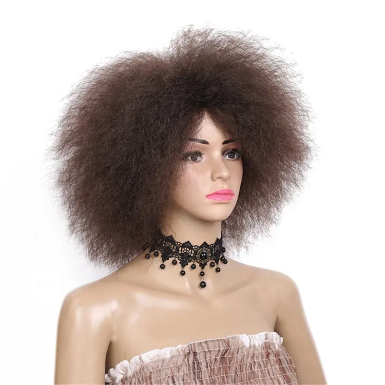 Natürliche schwarze 99J Farbe synthetisches Haar Kurze verworrene lockige Afro Perücke für Frauen Synthetische Cosplay Perücke