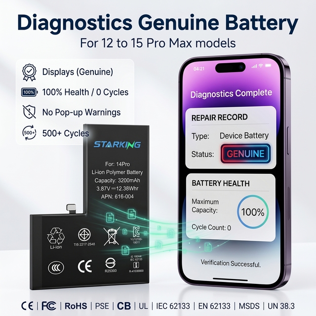 High Quality Diagnostic Genuine Battery for iPhone 12 12mini 13 14 14pro 15 Pro Max CE FCC Certified for Cell Phone Repair Shops