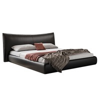 Lit moderne avec tête de lit incurvée en cuir noir rembourré, écologique et doux - Taille et couleur personnalisables