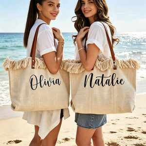 Sac de plage personnalisé pour enterrement de vie de jeune fille, sac fourre-tout brodé sur mesure avec nom pour mariage en destination, sacs de piscine en toile à franges - Product Image 5