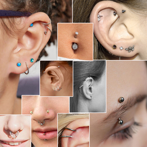 Gioielli per il corpo in titanio ASTM F136, ciondolo a goccia d'acqua con zirconi cubici quadrati e circolari, montatura a griffe, anello per orecchio, labbro, orecchino, piercing. - Product Image 5
