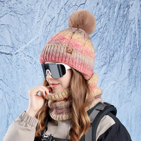 Ensemble bonnet et cache-cou de voyage chauds pour l'hiver, doublé polaire, en tricot épais dégradé, bonnet élégant 100 % acrylique