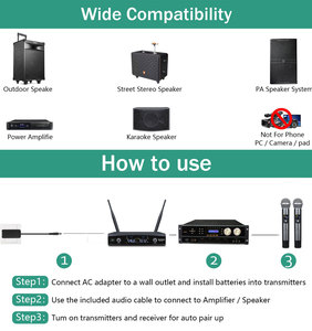 Ensemble de <span class=keywords><strong>micro</strong></span> Vocal sans fil professionnel, Microphone portable sans fil Uhf à 2 canaux - Product Image 5