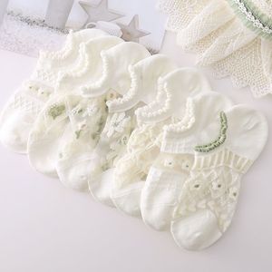 Women's Ankle Socks 15D Thin Summer Breathable White Floral Print Boat Socks For Women - Product Image 2