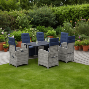 Set da Pranzo da Giardino in Rattan Blu Navy e Grigio, 6 Posti, Arredamento da Esterno Resistente alle Intemperie, Design Contemporaneo - Product Image 2