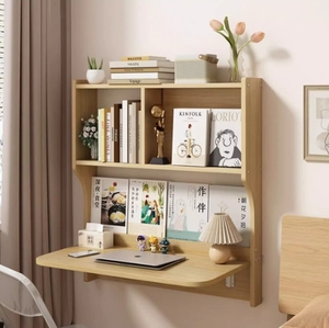 <span class=keywords><strong>Bureau</strong></span> pliant <span class=keywords><strong>mural</strong></span> en bois massif avec fonction d'étude intégrée, tête de lit, étagère, chambre à coucher, table console suspendue pour la maison - Product Image 5