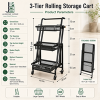 Chariot utilitaire pliable et roulant en métal, chariot de rangement, étagère d'organisation domestique personnalisée, fourniture OEM ODM pour acheteurs mondiaux
