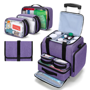 Trousse à médicaments avec 3 pochettes intérieures amovibles, organisateur de pilules léger et imperméable en polyester, pour bouteilles de médicaments, avec roulettes - Product Image 1