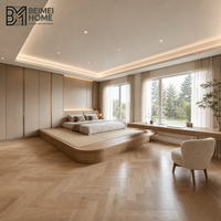 Lit plateforme tatami intégré sur mesure de style moderne canadien avec armoire couleur avoine pour suite parentale