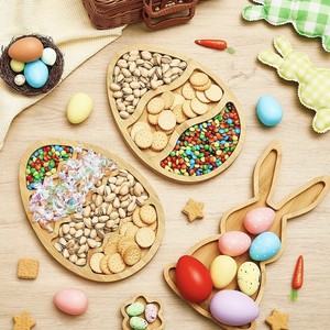 Easter Bunny Wooden Serving <b>Tray</b> Egg Shape <b>Snack</b> Plate For Home Kitchen Party Use - Product Image 1