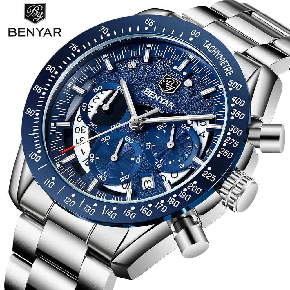 BENYAR 5120 New Fashion Mens Watches with Stainless Steel Top Brand Luxury Sports Chronograph Quartz Watch Men Relogio Masculino