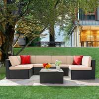 Ensemble de canapés et chaises d'extérieur en rotin PE avec structure en aluminium moderne et table à plateau en verre pour patio, cour, villa, hôtel, salon