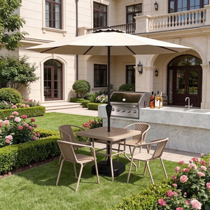 Ensemble de <span class=keywords><strong>table</strong></span> et chaises en métal d'extérieur avec parasol, 4 chaises, plateau en verre, mobilier de jardin, bistrot, salle à manger, <span class=keywords><strong>balcon</strong></span> - Product Image 1