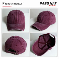 Casquette de baseball vintage déchirée non structurée à 6 panneaux en coton délavé vierge en gros avec logo personnalisé
