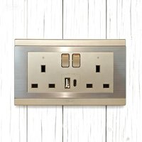 MGA Prises de sécurité Twin UK Socket avec interrupteur et indicateur & USB Type a & C PD 18W 304 Grade Acier inoxydable Argent Cuivre