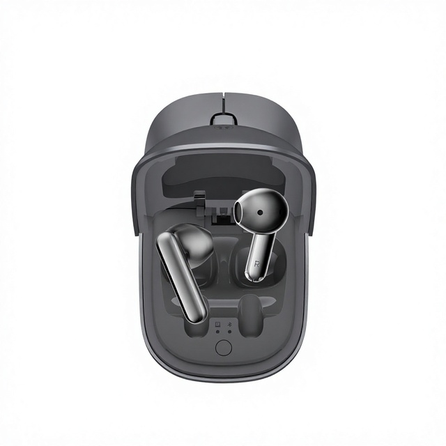 Wireless Mouse with Built-in Earbuds Charging Case Ergonomic Optical Computer Mouse for Online Meeting Office Use